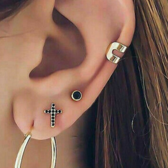 NWOT Gold Hoop Cross Set of 4 Earrings - Picture 3 of 3